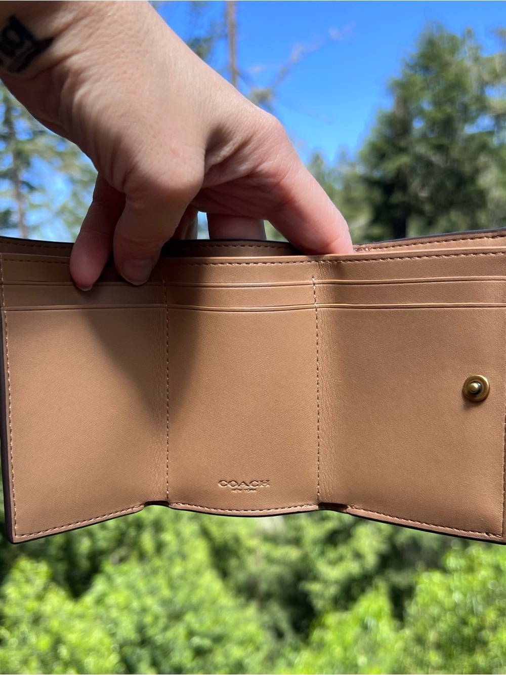 COACH Card Wallet Mini Trifold Wallet Brown Signature Canvas Logo AUTHENTIC - Picture 7 of 10